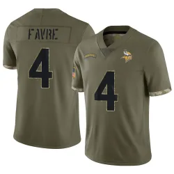 Men's Brett Favre Minnesota Vikings No.4 Limited 2022 Salute To Service Jersey - Olive