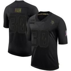 Men's C.J. Ham Minnesota Vikings No.30 Limited 2020 Salute To Service Jersey - Black