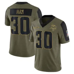 Men's C.J. Ham Minnesota Vikings No.30 Limited 2021 Salute To Service Jersey - Olive