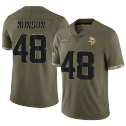 Men's Calvin Munson Minnesota Vikings No.48 Limited 2022 Salute To Service Jersey - Olive