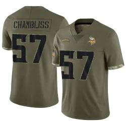 Men's Chaz Chambliss Minnesota Vikings No.57 Limited 2022 Salute To Service Jersey - Olive