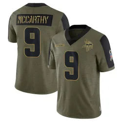 Men's J.J. McCarthy Minnesota Vikings No.9 Limited 2021 Salute To Service Jersey - Olive