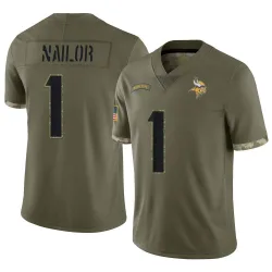 Men's Jalen Nailor Minnesota Vikings No.1 Limited 2022 Salute To Service Jersey - Olive