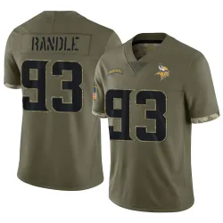 Men's John Randle Minnesota Vikings No.93 Limited 2022 Salute To Service Jersey - Olive