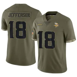 Men's Justin Jefferson Minnesota Vikings No.18 Limited 2022 Salute To Service Jersey - Olive