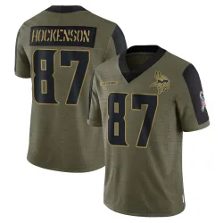 Men's T.J. Hockenson Minnesota Vikings No.87 Limited 2021 Salute To Service Jersey - Olive