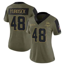 Women's Ben Yurosek Minnesota Vikings No.48 Limited 2021 Salute To Service Jersey - Olive