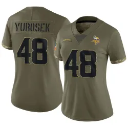 Women's Ben Yurosek Minnesota Vikings No.48 Limited 2022 Salute To Service Jersey - Olive
