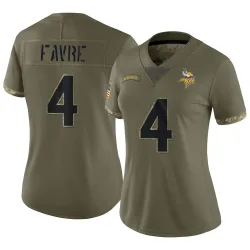 Women's Brett Favre Minnesota Vikings No.4 Limited 2022 Salute To Service Jersey - Olive