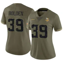 Women's Bubba Bolden Minnesota Vikings No.39 Limited 2022 Salute To Service Jersey - Olive
