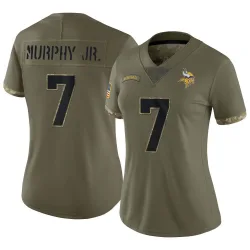 Women's Byron Murphy Jr. Minnesota Vikings No.7 Limited 2022 Salute To Service Jersey - Olive