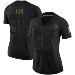 Women's C.J. Ham Minnesota Vikings No.30 Limited 2020 Salute To Service Jersey - Black