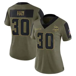 Women's C.J. Ham Minnesota Vikings No.30 Limited 2021 Salute To Service Jersey - Olive