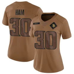 Women's C.J. Ham Minnesota Vikings No.30 Limited 2023 Salute To Service Jersey - Brown