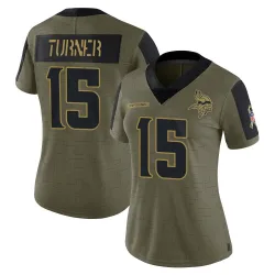 Women's Dallas Turner Minnesota Vikings No.15 Limited 2021 Salute To Service Jersey - Olive