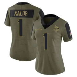 Women's Jalen Nailor Minnesota Vikings No.1 Limited 2021 Salute To Service Jersey - Olive
