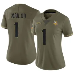 Women's Jalen Nailor Minnesota Vikings No.1 Limited 2022 Salute To Service Jersey - Olive