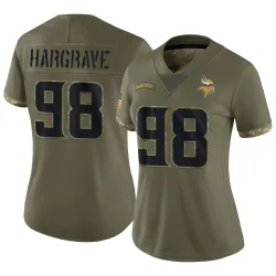 Women's Javon Hargrave Minnesota Vikings No.98 Limited 2022 Salute To Service Jersey - Olive