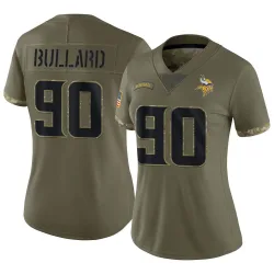 Women's Jonathan Bullard Minnesota Vikings No.90 Limited 2022 Salute To Service Jersey - Olive
