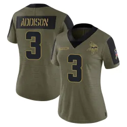 Women's Jordan Addison Minnesota Vikings No.3 Limited 2021 Salute To Service Jersey - Olive