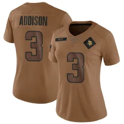Women's Jordan Addison Minnesota Vikings No.3 Limited 2023 Salute To Service Jersey - Brown