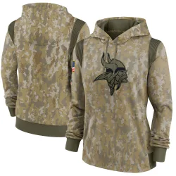 Women's Minnesota Vikings No. 2021 Salute to Service Therma Performance Pullover Hoodie - Olive