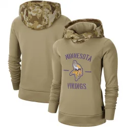 Women's Minnesota Vikings No. Khaki 2019 Salute to Service Therma Pullover Hoodie