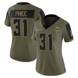 Women's Myles Price Minnesota Vikings No.31 Limited 2021 Salute To Service Jersey - Olive
