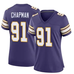 Women's Oscar Chapman Minnesota Vikings No.91 Game Classic Jersey - Purple