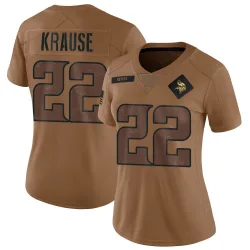 Women's Paul Krause Minnesota Vikings No.22 Limited 2023 Salute To Service Jersey - Brown