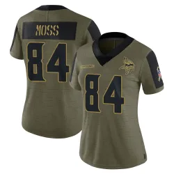 Women's Randy Moss Minnesota Vikings No.84 Limited 2021 Salute To Service Jersey - Olive