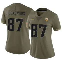 Women's T.J. Hockenson Minnesota Vikings No.87 Limited 2022 Salute To Service Jersey - Olive