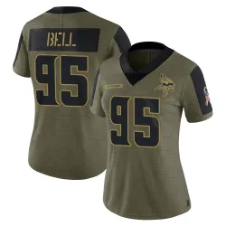 Women's Travis Bell Minnesota Vikings No.95 Limited 2021 Salute To Service Jersey - Olive