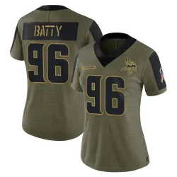 Women's Tyler Batty Minnesota Vikings No.96 Limited 2021 Salute To Service Jersey - Olive