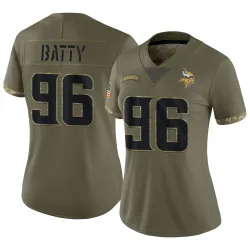 Women's Tyler Batty Minnesota Vikings No.96 Limited 2022 Salute To Service Jersey - Olive