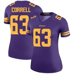 Women's Zeke Correll Minnesota Vikings No.63 Legend Color Rush Jersey - Purple
