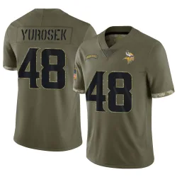 Youth Ben Yurosek Minnesota Vikings No.48 Limited 2022 Salute To Service Jersey - Olive