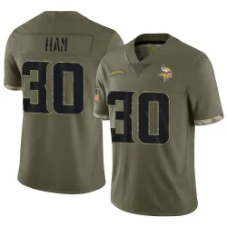 Youth C.J. Ham Minnesota Vikings No.30 Limited 2022 Salute To Service Jersey - Olive