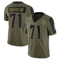 Youth Christian Darrisaw Minnesota Vikings No.71 Limited 2021 Salute To Service Jersey - Olive