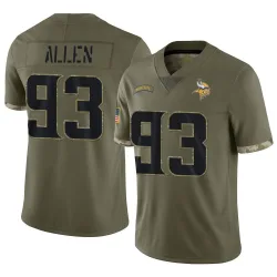 Youth Jonathan Allen Minnesota Vikings No.93 Limited 2022 Salute To Service Jersey - Olive