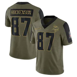 Youth T.J. Hockenson Minnesota Vikings No.87 Limited 2021 Salute To Service Jersey - Olive