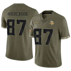 Youth T.J. Hockenson Minnesota Vikings No.87 Limited 2022 Salute To Service Jersey - Olive